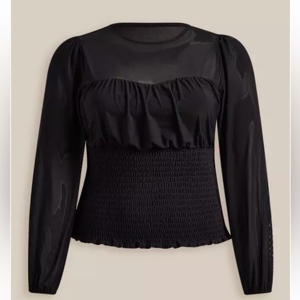 New! Torrid sz 3‎ Stretch Mesh Sweetheart Smocked Long Sleeve Top 3X